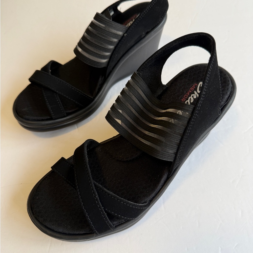 Skechers Women's Cali Rumblers-Solar Burst Black Wedge Sandals